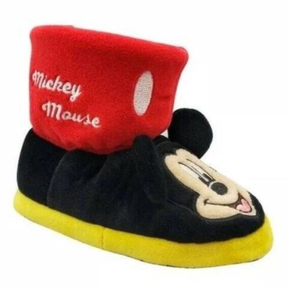 Toddler Boys Disney Mickey Mouse Slippers 9/10T Red Black Booties Slip On Winter - Picture 1 of 8